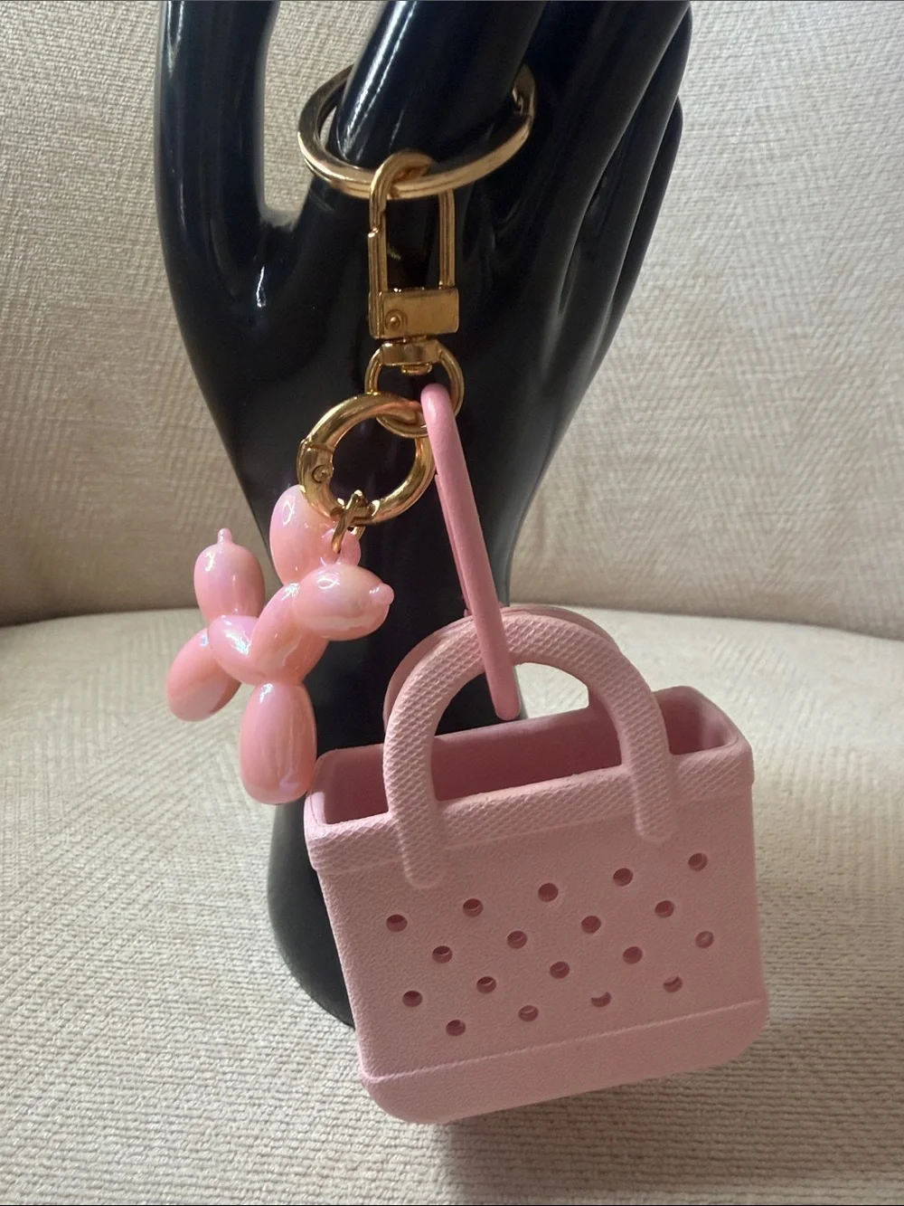Pink Mini Tote Keychain with Balloon Dog Charm